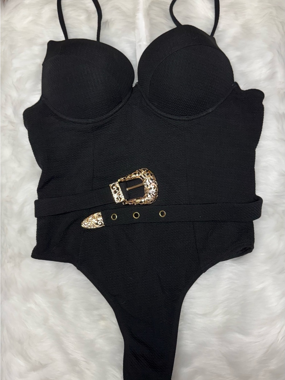 SHEIN Black Western Belted One Piece Swimsuit Size L NWOT
